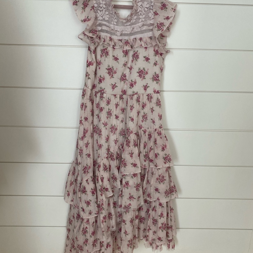 Joyfolie Pink and White Ruffled Tiered Sundress